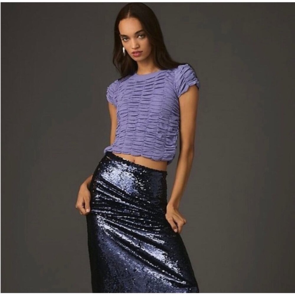 By ANTHROPOLOGIE Purple Ruched Baby Tee
